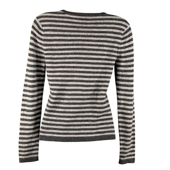 Michael Kors Womens S Y2K Gray Striped V-Neck 100% Cashmere Sweater Long Sleeve - Picture 2 of 14